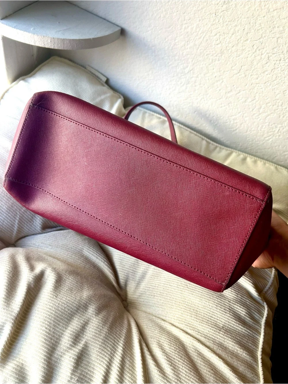 Tory Burch Saffiano Leather Tote Bag Burgundy with Gold Hardware